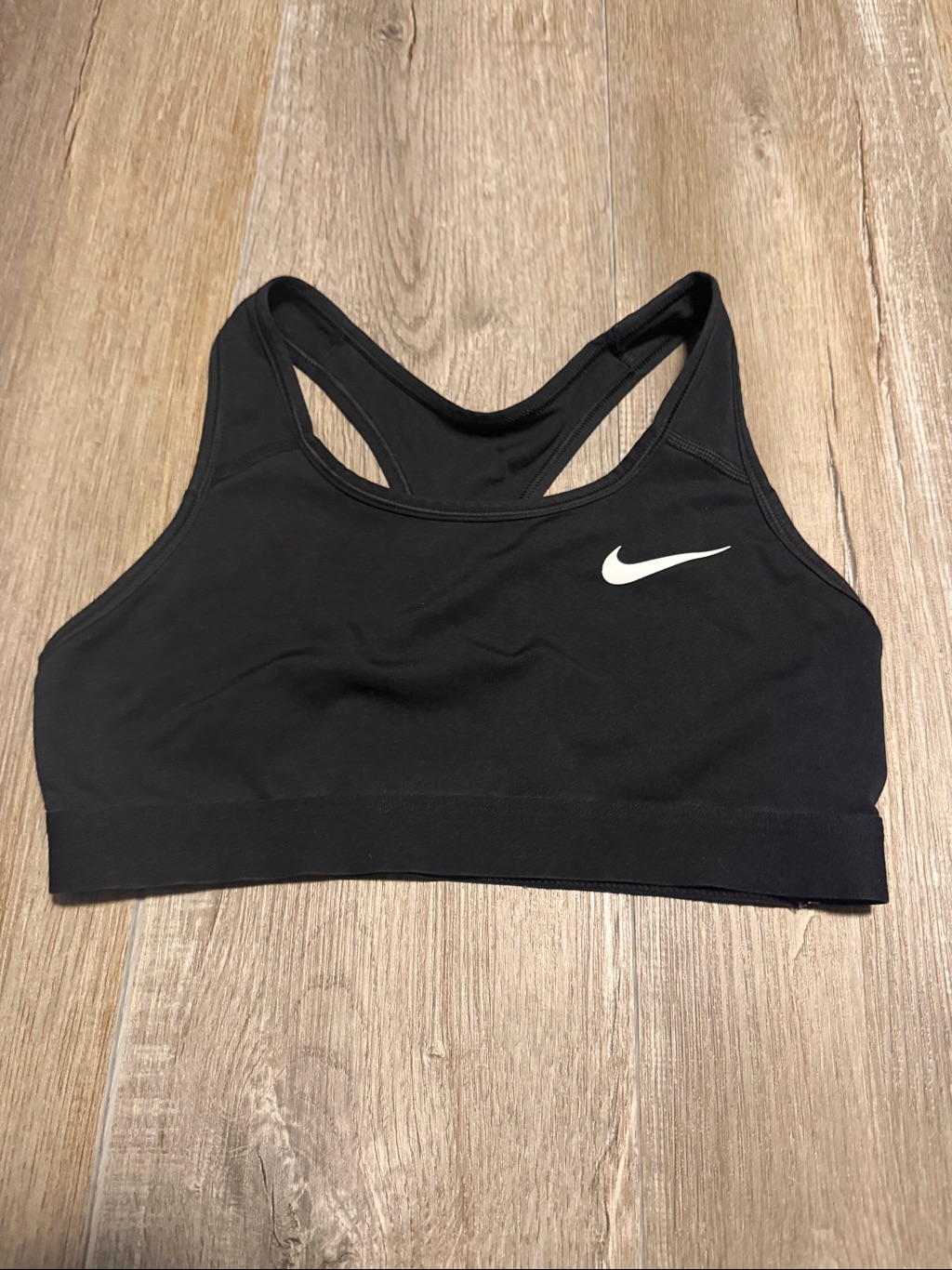 Nike Dri Fit Black Racerback Sports Bra With White Swoosh